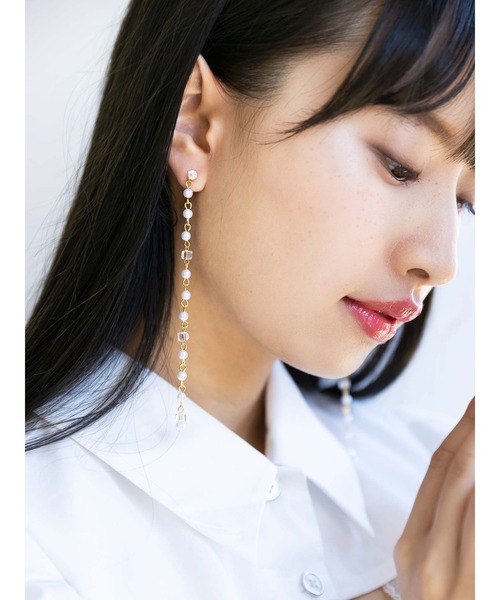 Honey Salon（ハニーサロン）の「キュービックロングピアス（ピアス（両耳用）・レディース・ホワイト/パープル・FREE）」の5枚目の写真