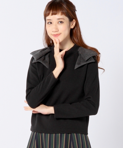 Another Edition（アナザーエディション）の「リボンショルダーハイネックプルオーバー/ AE RBN SHLD HI/N PO（Tシャツ/カットソー・レディース・オフホワイト/ブラック/グレー・フリー）」の2枚目の写真