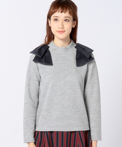 Another Edition（アナザーエディション）の「リボンショルダーハイネックプルオーバー/ AE RBN SHLD HI/N PO（Tシャツ/カットソー・レディース・オフホワイト/ブラック/グレー・フリー）」の5枚目の写真