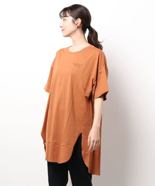 JUGLANS(ユグランス)の「☆ プリント入りスリットロングT(Tシャツ/カットソー・レディース・ホワイト/ベージュ/ラベンダー/レンガ・FREE)」の7枚目の写真