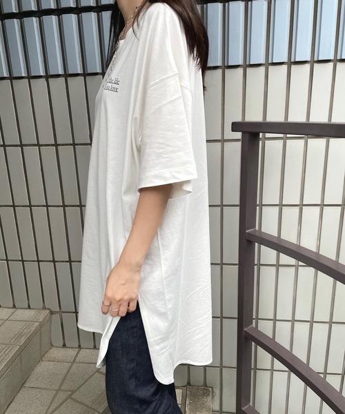 JUGLANS(ユグランス)の「☆ プリント入りスリットロングT(Tシャツ/カットソー・レディース・ホワイト/ベージュ/ラベンダー/レンガ・FREE)」の10枚目の写真