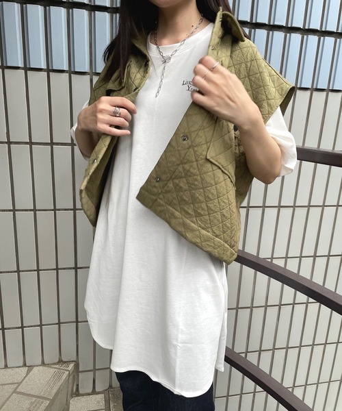 JUGLANS(ユグランス)の「☆ プリント入りスリットロングT(Tシャツ/カットソー・レディース・ホワイト/ベージュ/ラベンダー/レンガ・FREE)」の14枚目の写真