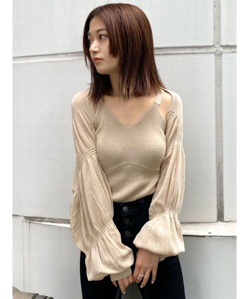 EMODA(エモダ)の「シャーリングボレロニットセット(カーディガン/ボレロ・レディース・ベージュ/ブラック/グリーン・FREE)」の5枚目の写真