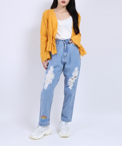 PUNYUS（プニュズ）の「ペプラムカーディガン（カーディガン/ボレロ・レディース・カーキ/ブルー/オレンジ/ブラック/ホワイト・1/2/3/4）」の8枚目の写真