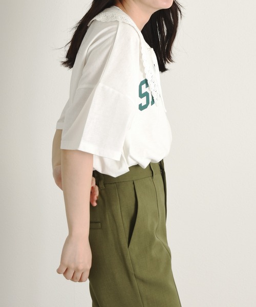 w closet（ダブルクローゼット）の「付け衿+カレッジプリントTシャツSET（Tシャツ/カットソー・レディース・オフホワイト/ブルー/グリーン/スミクロ・FREE）」の5枚目の写真