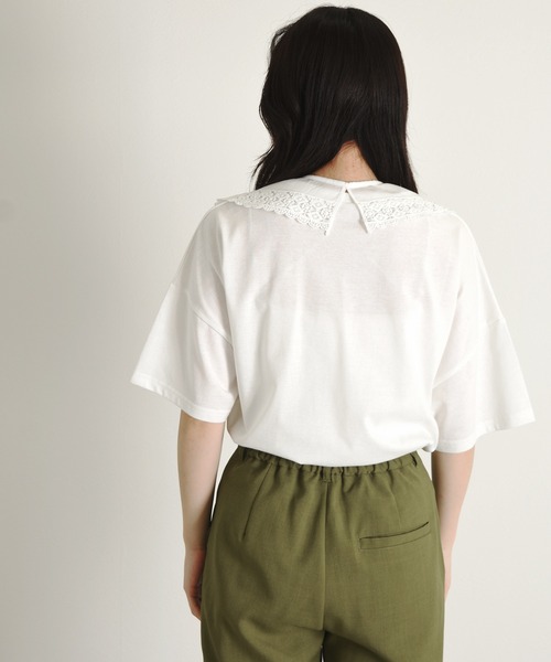 w closet（ダブルクローゼット）の「付け衿+カレッジプリントTシャツSET（Tシャツ/カットソー・レディース・オフホワイト/ブルー/グリーン/スミクロ・FREE）」の6枚目の写真