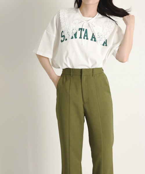 w closet（ダブルクローゼット）の「付け衿+カレッジプリントTシャツSET（Tシャツ/カットソー・レディース・オフホワイト/ブルー/グリーン/スミクロ・FREE）」の8枚目の写真