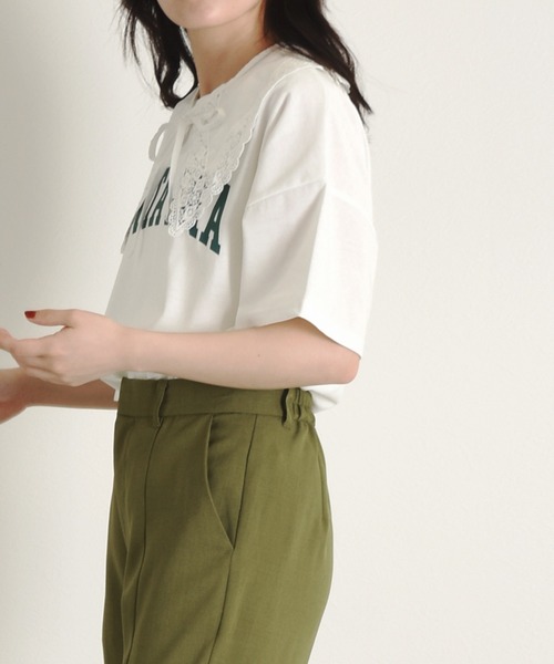 w closet（ダブルクローゼット）の「付け衿+カレッジプリントTシャツSET（Tシャツ/カットソー・レディース・オフホワイト/ブルー/グリーン/スミクロ・FREE）」の11枚目の写真