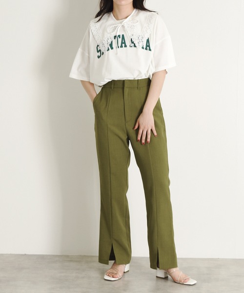 w closet（ダブルクローゼット）の「付け衿+カレッジプリントTシャツSET（Tシャツ/カットソー・レディース・オフホワイト/ブルー/グリーン/スミクロ・FREE）」の13枚目の写真