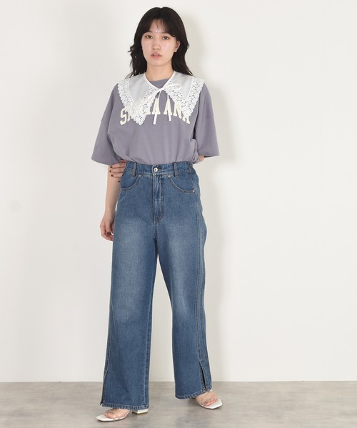 w closet（ダブルクローゼット）の「付け衿+カレッジプリントTシャツSET（Tシャツ/カットソー・レディース・オフホワイト/ブルー/グリーン/スミクロ・FREE）」の14枚目の写真