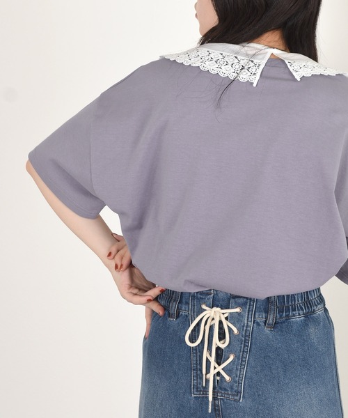 w closet（ダブルクローゼット）の「付け衿+カレッジプリントTシャツSET（Tシャツ/カットソー・レディース・オフホワイト/ブルー/グリーン/スミクロ・FREE）」の16枚目の写真