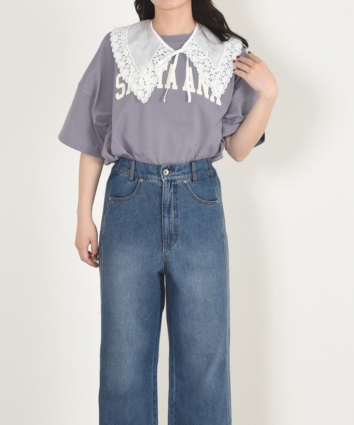 w closet（ダブルクローゼット）の「付け衿+カレッジプリントTシャツSET（Tシャツ/カットソー・レディース・オフホワイト/ブルー/グリーン/スミクロ・FREE）」の17枚目の写真