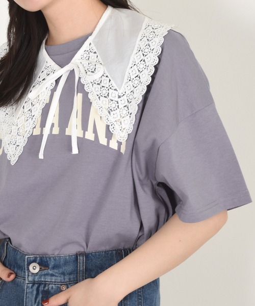 w closet（ダブルクローゼット）の「付け衿+カレッジプリントTシャツSET（Tシャツ/カットソー・レディース・オフホワイト/ブルー/グリーン/スミクロ・FREE）」の18枚目の写真