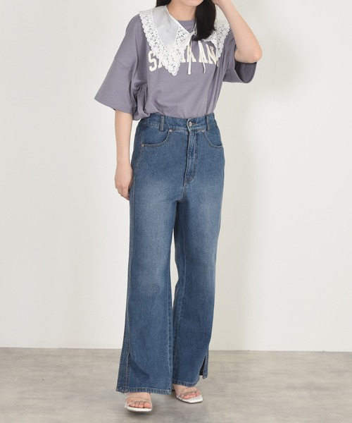 w closet（ダブルクローゼット）の「付け衿+カレッジプリントTシャツSET（Tシャツ/カットソー・レディース・オフホワイト/ブルー/グリーン/スミクロ・FREE）」の19枚目の写真