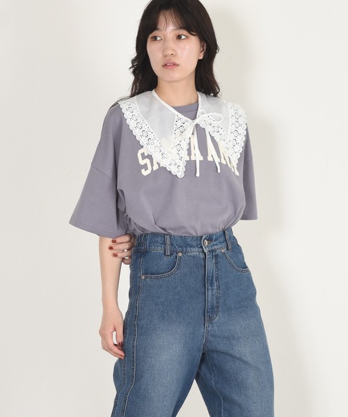 w closet（ダブルクローゼット）の「付け衿+カレッジプリントTシャツSET（Tシャツ/カットソー・レディース・オフホワイト/ブルー/グリーン/スミクロ・FREE）」の20枚目の写真