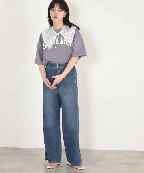 w closet（ダブルクローゼット）の「付け衿+カレッジプリントTシャツSET（Tシャツ/カットソー・レディース・オフホワイト/ブルー/グリーン/スミクロ・FREE）」の22枚目の写真