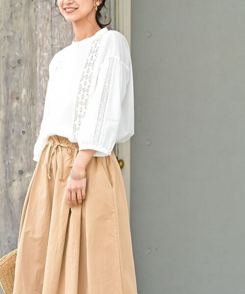 rps（アールピーエス）の「レースピンタック７分袖バンドカラーブラウス（シャツ/ブラウス・レディース・ブラック/オフホワイト/アイボリー・M/フリー）」の5枚目の写真