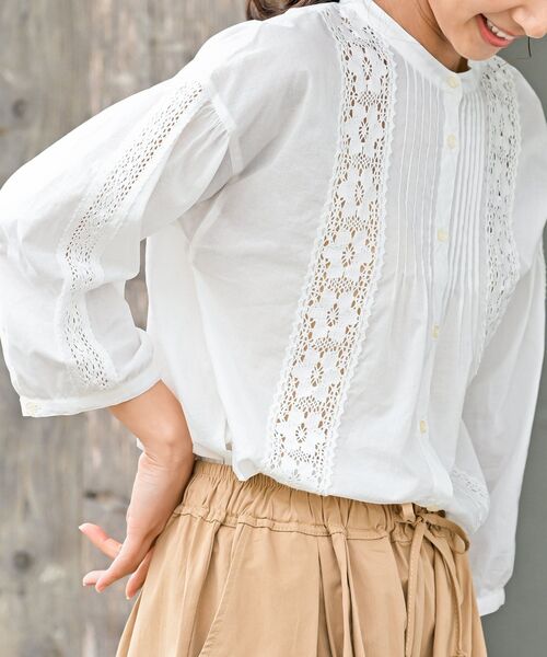 rps（アールピーエス）の「レースピンタック７分袖バンドカラーブラウス（シャツ/ブラウス・レディース・ブラック/オフホワイト/アイボリー・M/フリー）」の9枚目の写真