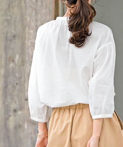 rps（アールピーエス）の「レースピンタック７分袖バンドカラーブラウス（シャツ/ブラウス・レディース・ブラック/オフホワイト/アイボリー・M/フリー）」の10枚目の写真