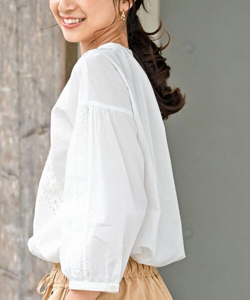 rps（アールピーエス）の「レースピンタック７分袖バンドカラーブラウス（シャツ/ブラウス・レディース・ブラック/オフホワイト/アイボリー・M/フリー）」の11枚目の写真