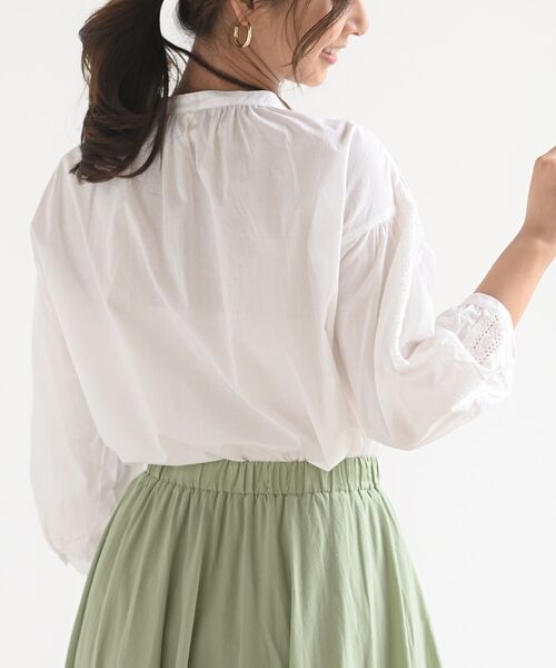 rps（アールピーエス）の「レースピンタック７分袖バンドカラーブラウス（シャツ/ブラウス・レディース・ブラック/オフホワイト/アイボリー・M/フリー）」の13枚目の写真