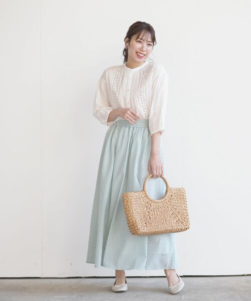 rps（アールピーエス）の「レースピンタック７分袖バンドカラーブラウス（シャツ/ブラウス・レディース・ブラック/オフホワイト/アイボリー・M/フリー）」の14枚目の写真