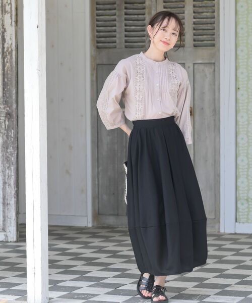 rps（アールピーエス）の「レースピンタック７分袖バンドカラーブラウス（シャツ/ブラウス・レディース・ブラック/オフホワイト/アイボリー・M/フリー）」の15枚目の写真