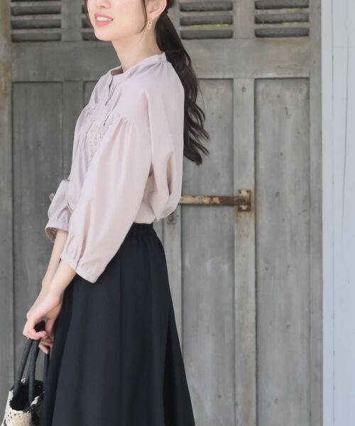 rps（アールピーエス）の「レースピンタック７分袖バンドカラーブラウス（シャツ/ブラウス・レディース・ブラック/オフホワイト/アイボリー・M/フリー）」の16枚目の写真