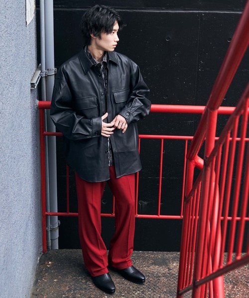 WEGO（ウィゴー）の「WEGO/フェイクレザービッグシルエットシャツ（シャツ/ブラウス・メンズ・ブラック/グリーン系その他・MEDIUM/LARGE）」の4枚目の写真