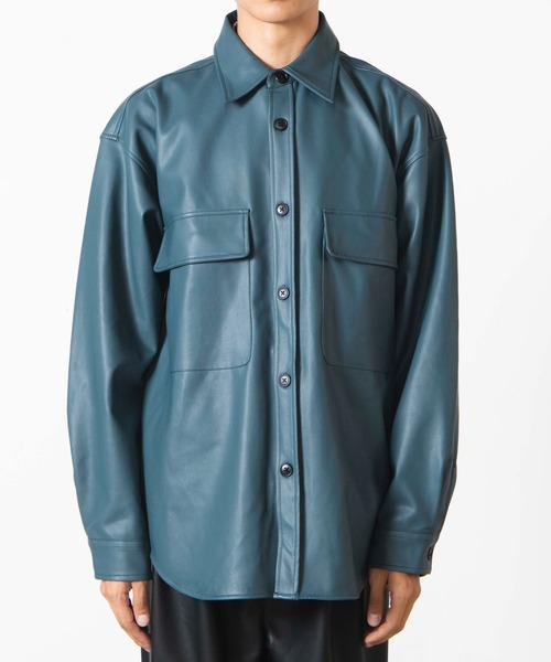 WEGO（ウィゴー）の「WEGO/フェイクレザービッグシルエットシャツ（シャツ/ブラウス・メンズ・ブラック/グリーン系その他・MEDIUM/LARGE）」の17枚目の写真