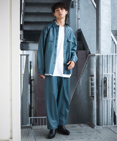 WEGO（ウィゴー）の「WEGO/フェイクレザービッグシルエットシャツ（シャツ/ブラウス・メンズ・ブラック/グリーン系その他・MEDIUM/LARGE）」の21枚目の写真