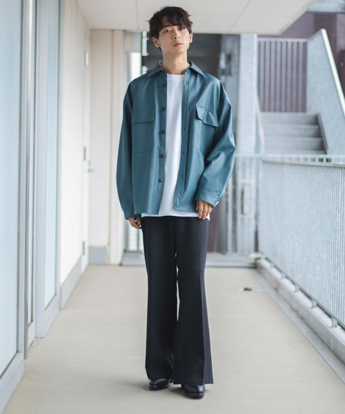 WEGO（ウィゴー）の「WEGO/フェイクレザービッグシルエットシャツ（シャツ/ブラウス・メンズ・ブラック/グリーン系その他・MEDIUM/LARGE）」の20枚目の写真