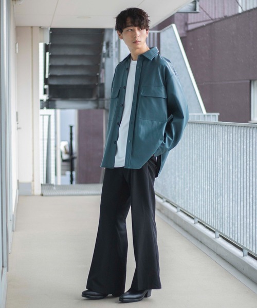 WEGO（ウィゴー）の「WEGO/フェイクレザービッグシルエットシャツ（シャツ/ブラウス・メンズ・ブラック/グリーン系その他・MEDIUM/LARGE）」の19枚目の写真