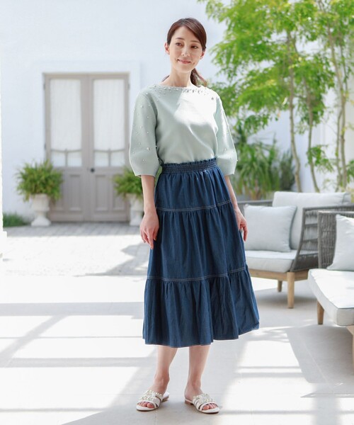 新品TO BE CHIC パール付き　ハリーストレッチニット TO BE CHIC（トゥー ビー シック）の「【L】ハリーストレッチニット