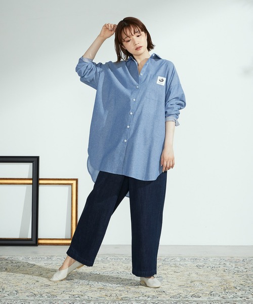 ONIGIRI（オニギリ）の「ボーイフレンドシャツ（シャツ/ブラウス・レディース・ホワイト/ストライプ/ブルー系・FREE）」の8枚目の写真