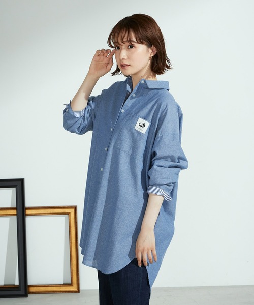 ONIGIRI（オニギリ）の「ボーイフレンドシャツ（シャツ/ブラウス・レディース・ホワイト/ストライプ/ブルー系・FREE）」の6枚目の写真