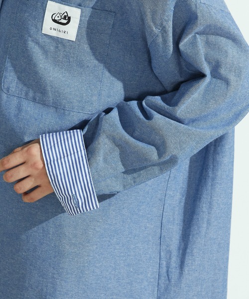ONIGIRI（オニギリ）の「ボーイフレンドシャツ（シャツ/ブラウス・レディース・ホワイト/ストライプ/ブルー系・FREE）」の7枚目の写真