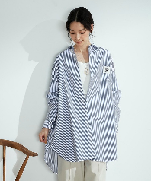 ONIGIRI（オニギリ）の「ボーイフレンドシャツ（シャツ/ブラウス・レディース・ホワイト/ストライプ/ブルー系・FREE）」の21枚目の写真