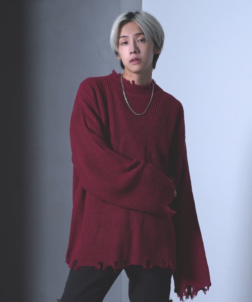 G.O.C（ジーオーシー）の「ダメージクルーネックニット（ニット/セーター・メンズ・ブラック/グレー/オフホワイト/ブルー/モカ/ブルー系その他/ワイン/グレイッシュベージュ/パープル・MEDIUM/LARGE）」の9枚目の写真