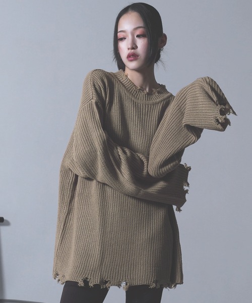 G.O.C（ジーオーシー）の「ダメージクルーネックニット（ニット/セーター・メンズ・ブラック/グレー/オフホワイト/ブルー/モカ/ブルー系その他/ワイン/グレイッシュベージュ/パープル・MEDIUM/LARGE）」の5枚目の写真