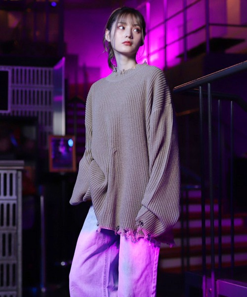 G.O.C（ジーオーシー）の「ダメージクルーネックニット（ニット/セーター・メンズ・ブラック/グレー/オフホワイト/ブルー/モカ/ブルー系その他/ワイン/グレイッシュベージュ/パープル・MEDIUM/LARGE）」の20枚目の写真