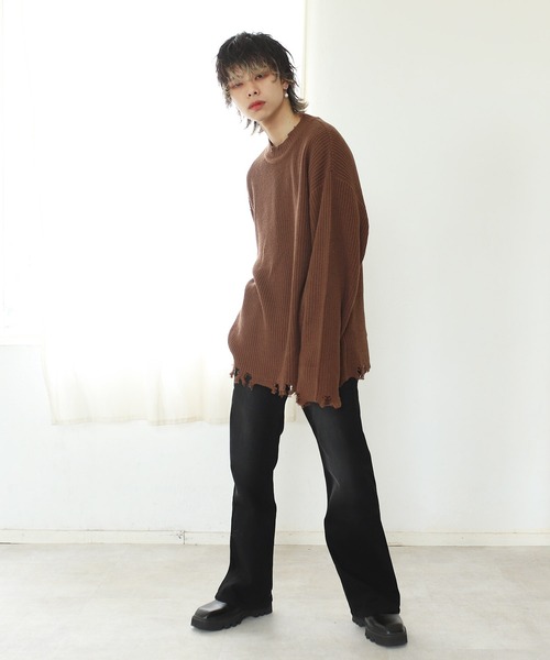 G.O.C（ジーオーシー）の「ダメージクルーネックニット（ニット/セーター・メンズ・ブラック/グレー/オフホワイト/ブルー/モカ/ブルー系その他/ワイン/グレイッシュベージュ/パープル・MEDIUM/LARGE）」の12枚目の写真