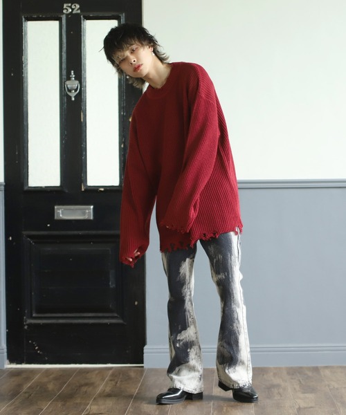 G.O.C（ジーオーシー）の「ダメージクルーネックニット（ニット/セーター・メンズ・ブラック/グレー/オフホワイト/ブルー/モカ/ブルー系その他/ワイン/グレイッシュベージュ/パープル・MEDIUM/LARGE）」の22枚目の写真