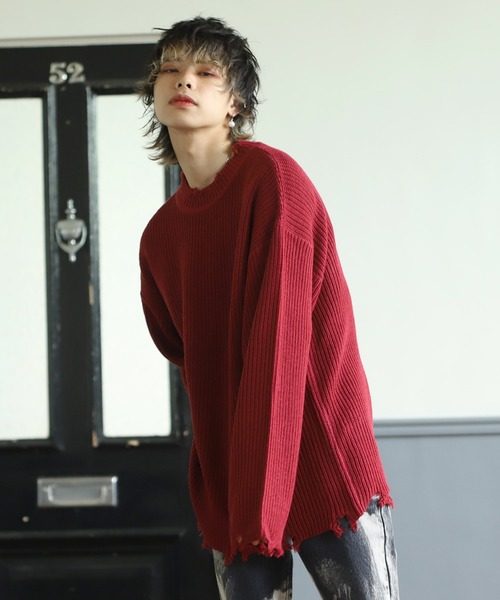 G.O.C（ジーオーシー）の「ダメージクルーネックニット（ニット/セーター・メンズ・ブラック/グレー/オフホワイト/ブルー/モカ/ブルー系その他/ワイン/グレイッシュベージュ/パープル・MEDIUM/LARGE）」の15枚目の写真