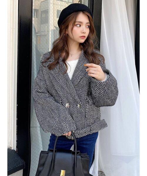 RESEXXY（リゼクシー）の「ヘリンボーンコクーンコート（その他アウター・レディース・ブラック/ベージュ/ブルー・FREE）」の2枚目の写真