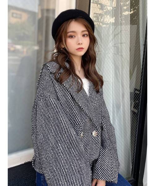 RESEXXY（リゼクシー）の「ヘリンボーンコクーンコート（その他アウター・レディース・ブラック/ベージュ/ブルー・FREE）」の7枚目の写真