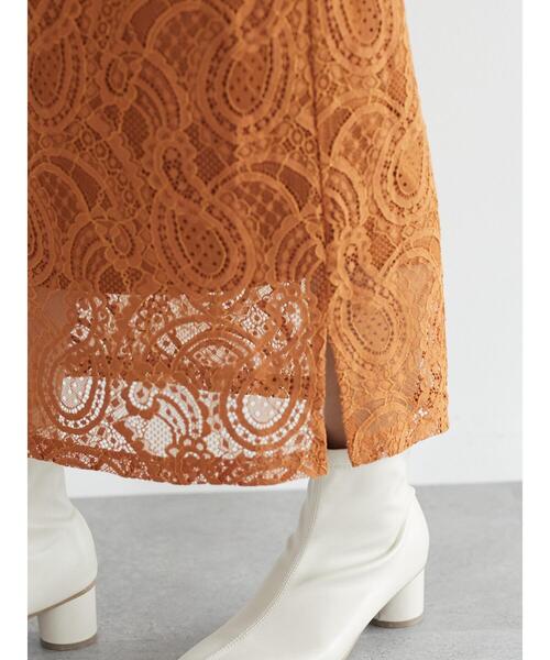 Green　Parks（グリーンパークス）の「レースタイトロングスカート＊（スカート・レディース・ブラウン/オレンジ/ブルー・FREE）」の4枚目の写真