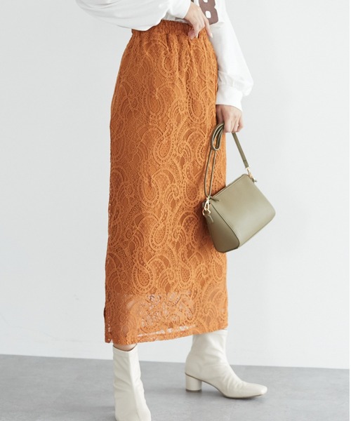 Green　Parks（グリーンパークス）の「レースタイトロングスカート＊（スカート・レディース・ブラウン/オレンジ/ブルー・FREE）」の3枚目の写真