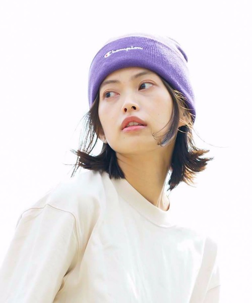 Champion（チャンピオン）の「【CHAMPION/チャンピオン】スクリプトロゴ天竺ワッチ　ワンポイントロゴ刺繍　ニットキャップ/ビーニー（ニットキャップ/ビーニー・メンズ・マスタード/ネイビー/ホワイト/ライトパープル/ワイン/ベージュ/ブラック/杢グレー・FREE）」の7枚目の写真