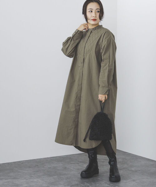 BEAMS HEART（ビームスハート）の「BEAMS HEART / キルティングヨーク ワンピース（ワンピース・レディース・ブラック/オフホワイト/オリーブ・FREE）」の9枚目の写真